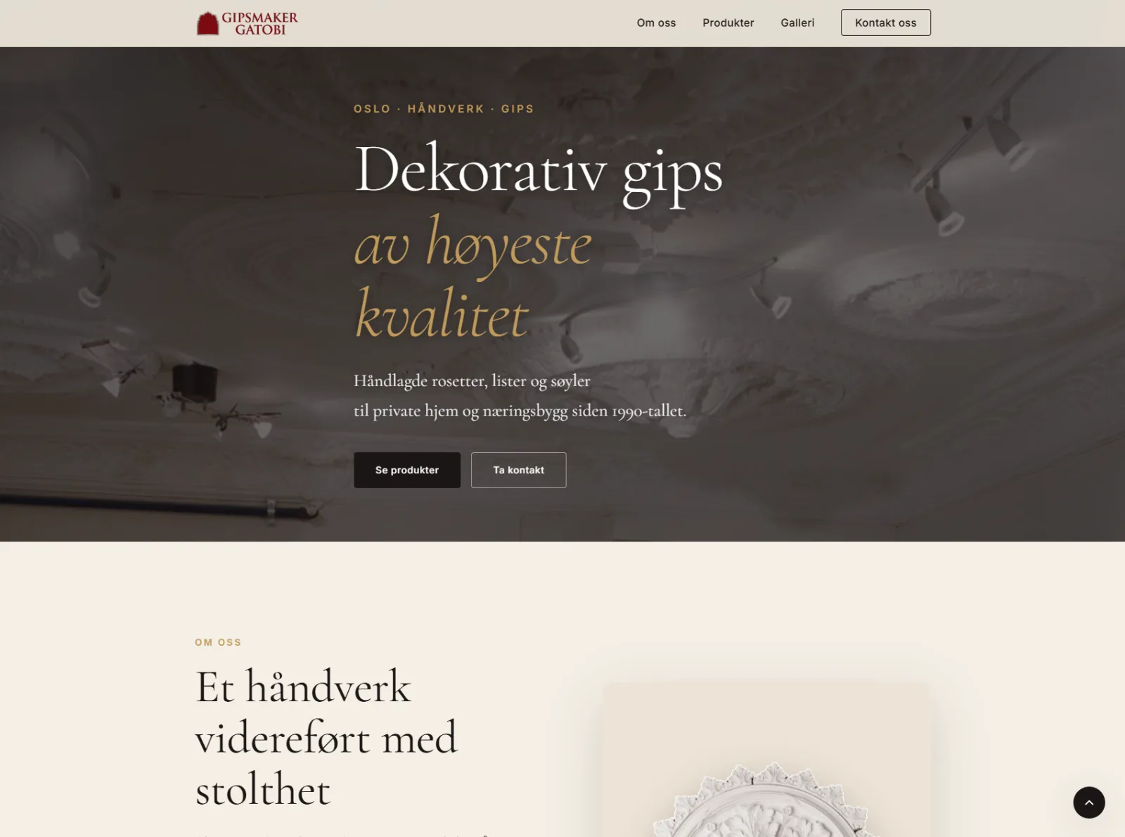 Forsiden til nettsiden for Gipsmaker Gatobi AS